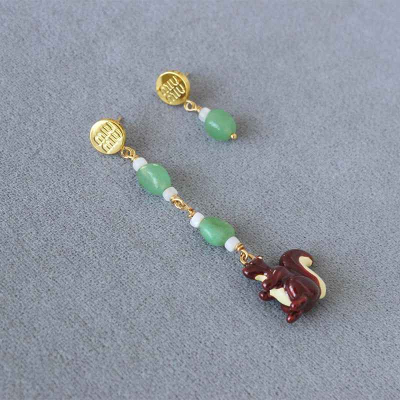 Squirrel & Mushroom Necklace Earrings Set - Crystalory