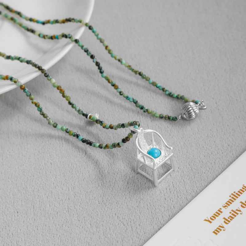 Turquoise Beaded Chair Pendant Necklace - Crystalory