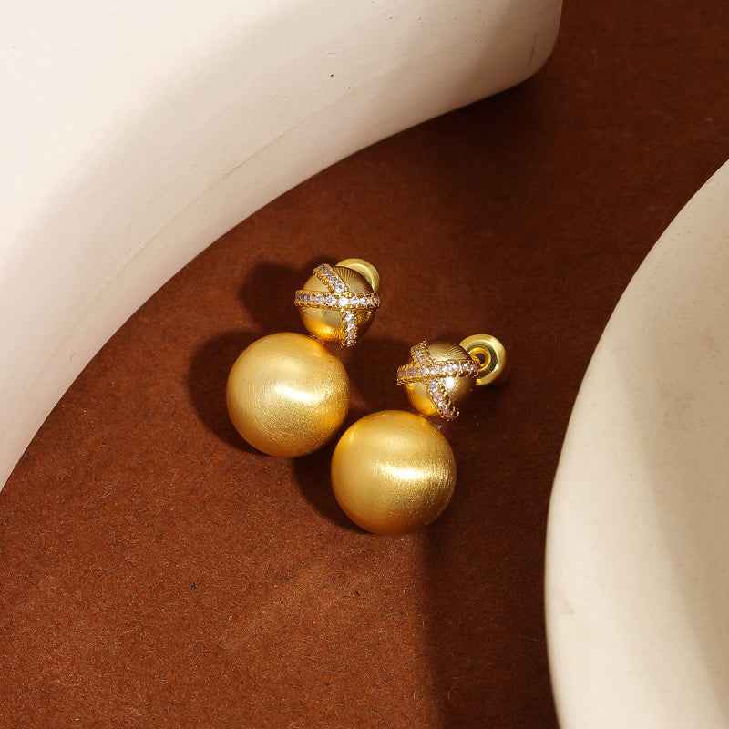 Gold Brushed Ball Earrings - Crystalory