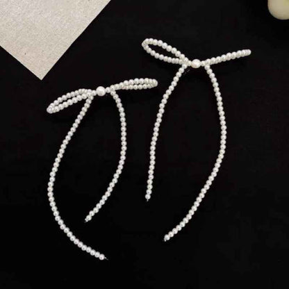 Elegant Bow Pearl Earrings with Tassel - Crystalory