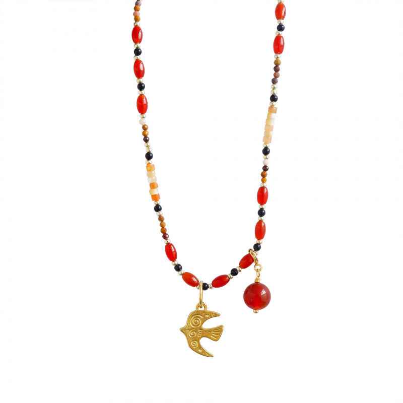 Red Agate Bird Pendant Necklace - Crystalory