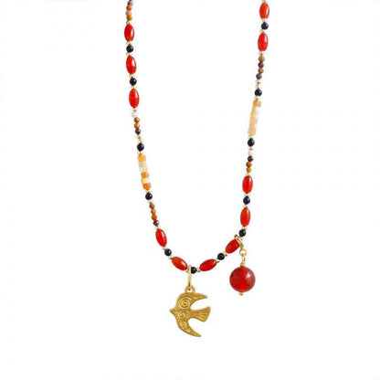 Red Agate Bird Pendant Necklace - Crystalory
