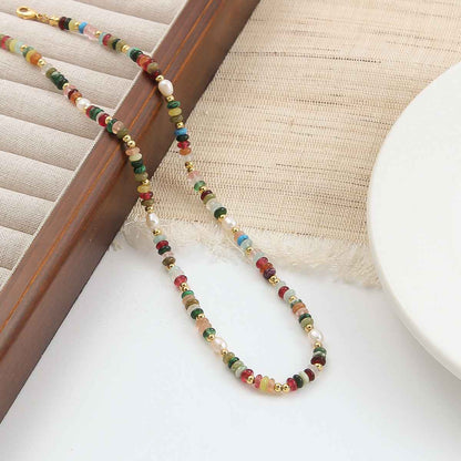 Boho Color Stone & Pearl Beaded Necklace - Crystalory