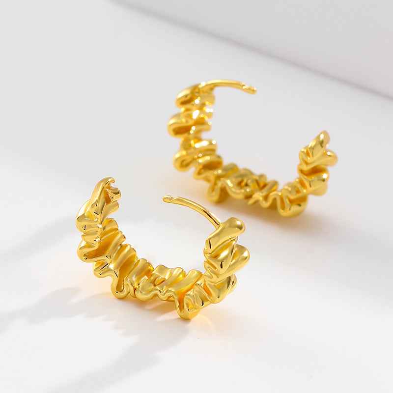 Gold Irregular Pleated Earrings - Crystalory