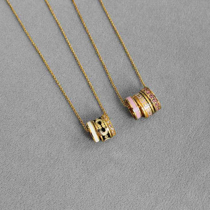 Tricolor Enamel Ring Necklace - Crystalory