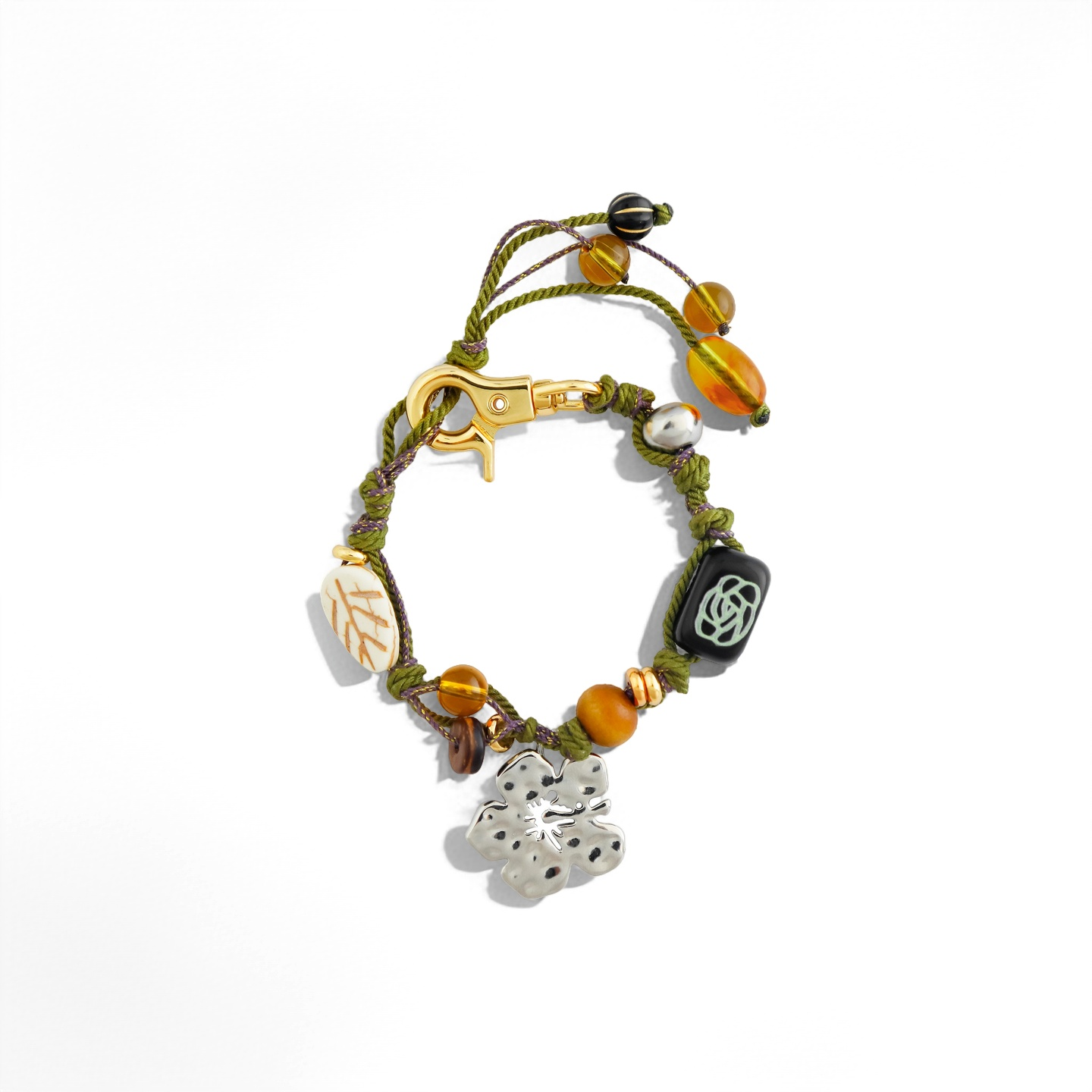 سوار سحر زهرة الكركديه مصنوع يدويًا - حبل بوهو مضفر من الخرز، قابل للتعديل، متوفر بخيارات ذهبية وفضية 