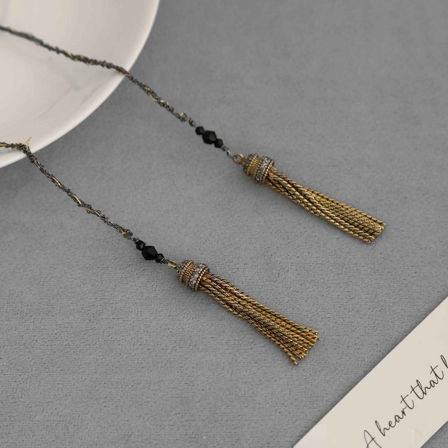 Vintage Black Tassel Necklace - Crystalory