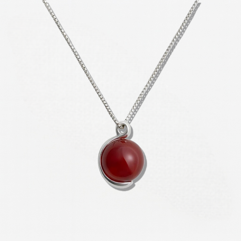 Red Agate Sphere Pendant Necklace - Crystalory