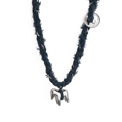 Handwoven Denim Horse Pendant Necklace - Crystalory