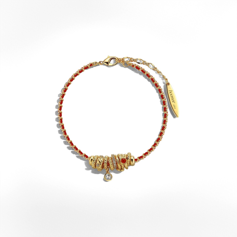 سوار حبل أحمر محظوظ مع عملات ذهبية - سوار سحر سنة الأفعى الأبراج للنساء
