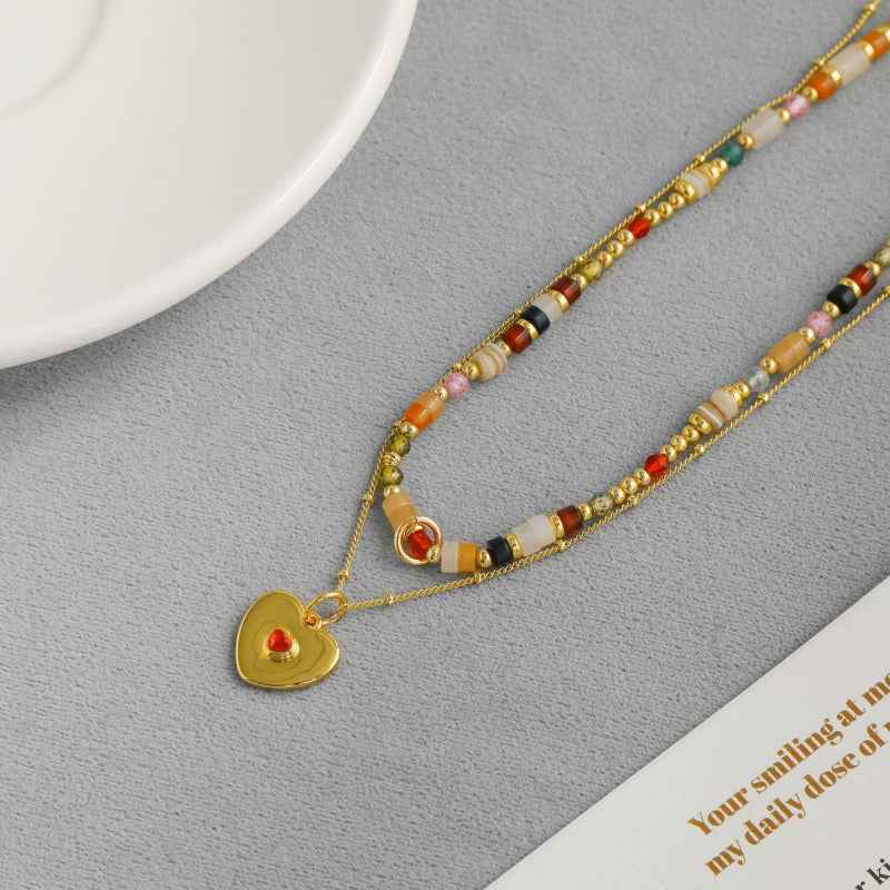 Heart Pendant Natural Stone Necklace Set - Crystalory