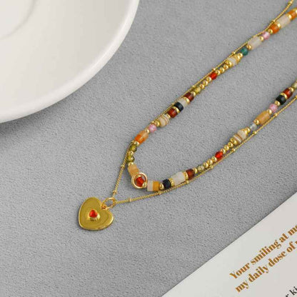 Heart Pendant Natural Stone Necklace Set - Crystalory