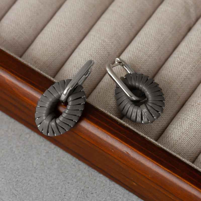 Leather Oval Drop Earrings - Crystalory