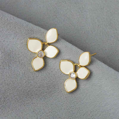 White Enamel Flower Earrings - Crystalory