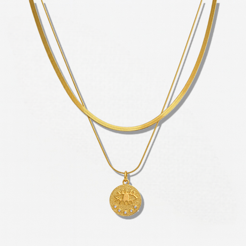 Evil Eye Double Snake Chain Necklace - Crystalory