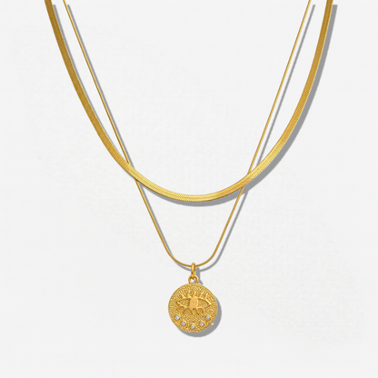Evil Eye Double Snake Chain Necklace - Crystalory