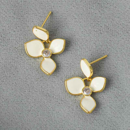 White Enamel Flower Earrings - Crystalory