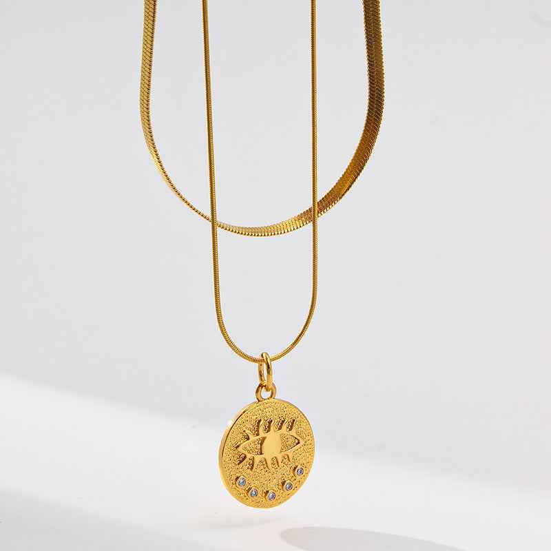 Evil Eye Double Snake Chain Necklace - Crystalory