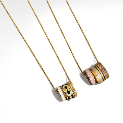 Tricolor Enamel Ring Necklace - Crystalory