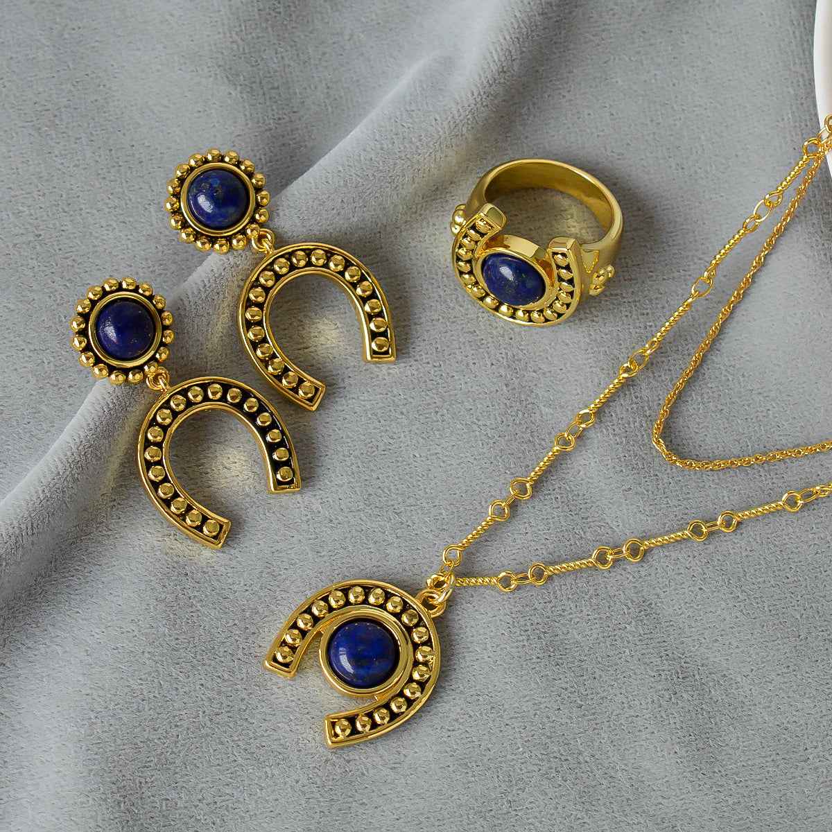 Lapis Lazuli Horseshoe Jewelry Set - Crystalory