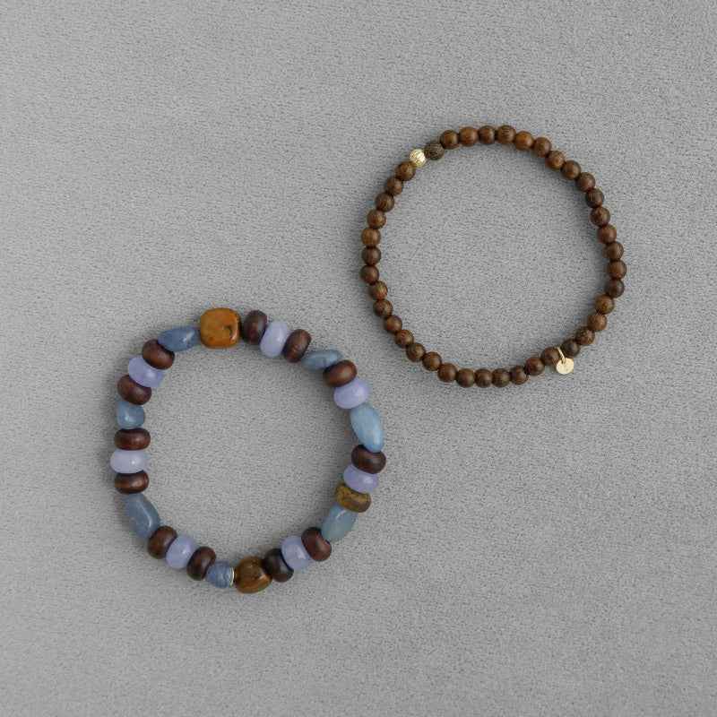 Sandalwood Beaded Bracelet Set - Crystalory