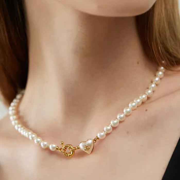 Heart Pearl Choker Necklace - Crystalory