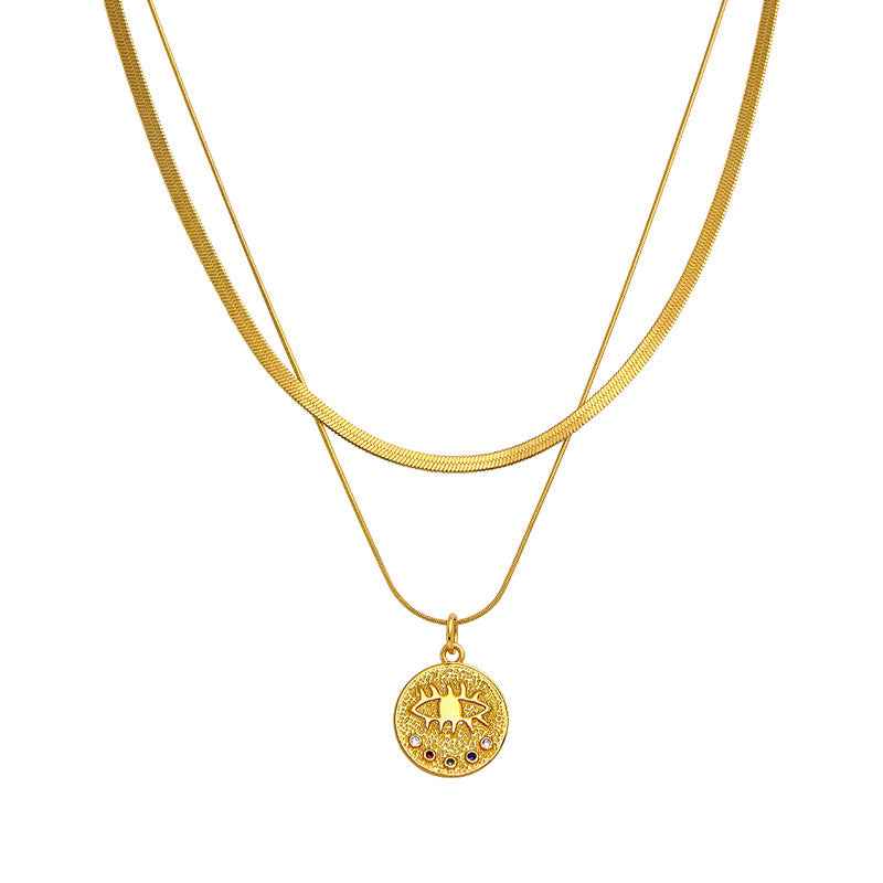 Evil Eye Double Snake Chain Necklace - Crystalory