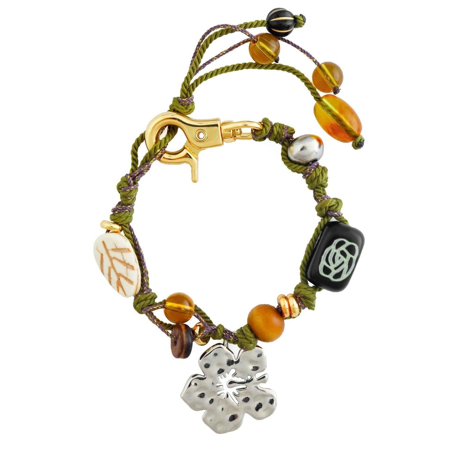 سوار سحر زهرة الكركديه مصنوع يدويًا - حبل بوهو مضفر من الخرز، قابل للتعديل، متوفر بخيارات ذهبية وفضية 