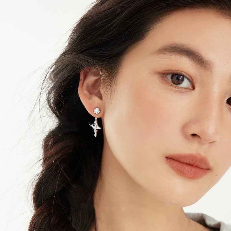 Silver Star Stud Earrings - Crystalory