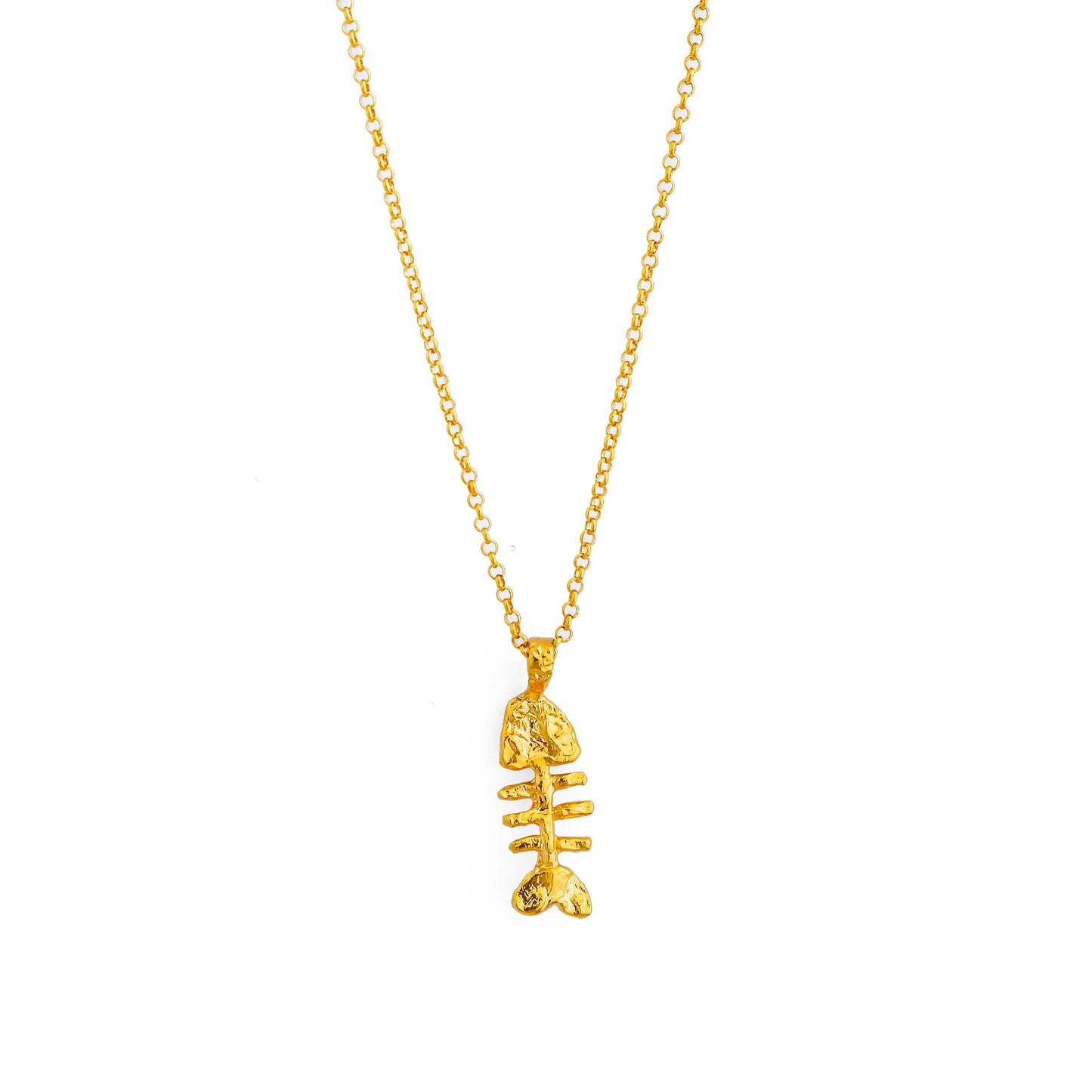 Gold Fishbone Pendant Necklace - Crystalory