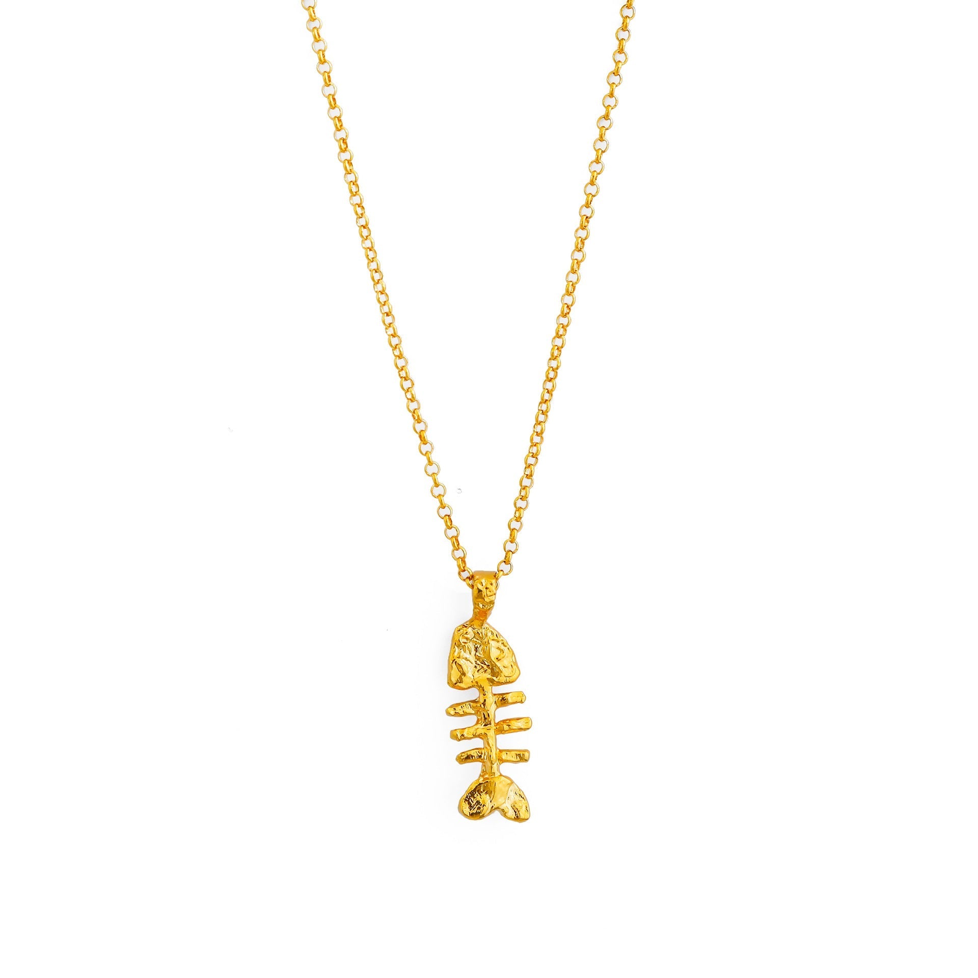 Gold Fishbone Pendant Necklace - Crystalory