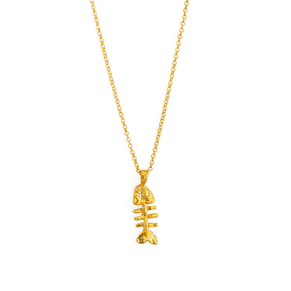 Gold Fishbone Pendant Necklace - Crystalory