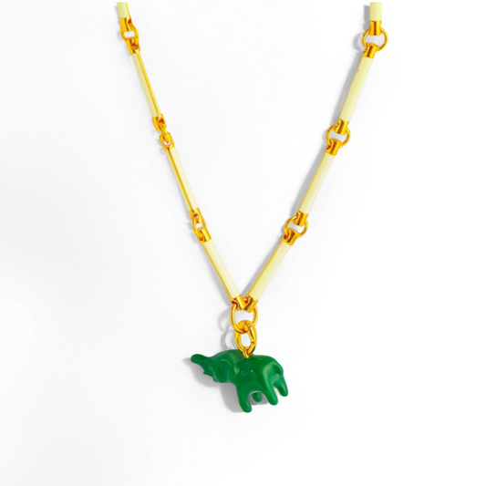 French Style Green Elephant Necklace - Crystalory