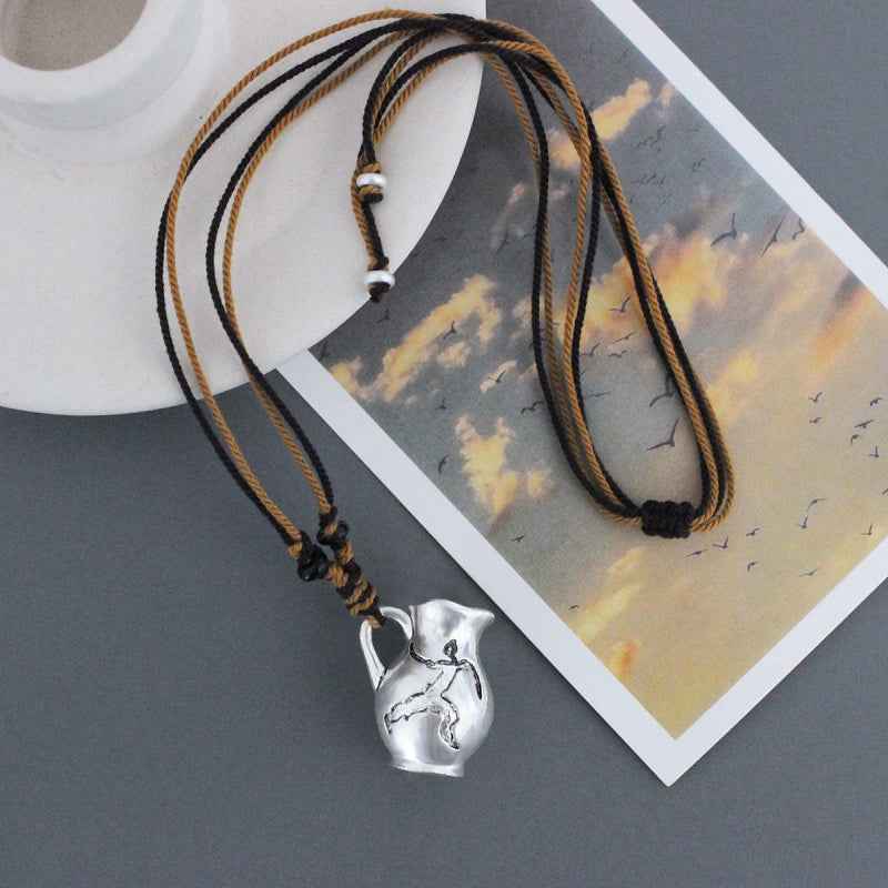 Engraved Wine Jug Necklace - Crystalory