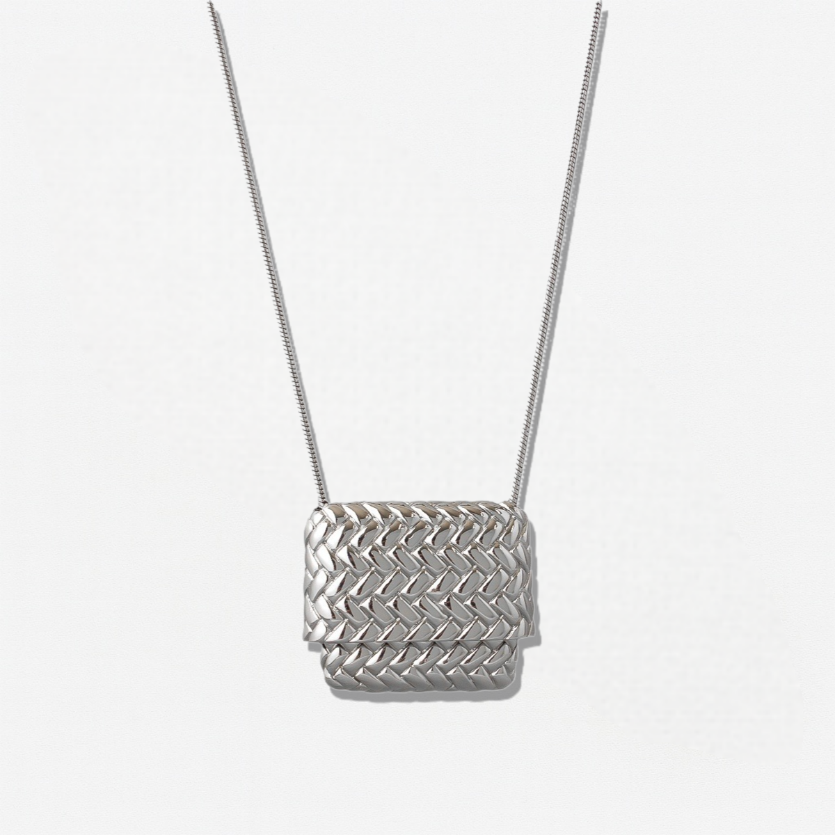 Silver Woven Bag Pendant Necklace - Crystalory