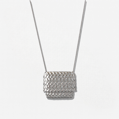 Silver Woven Bag Pendant Necklace - Crystalory