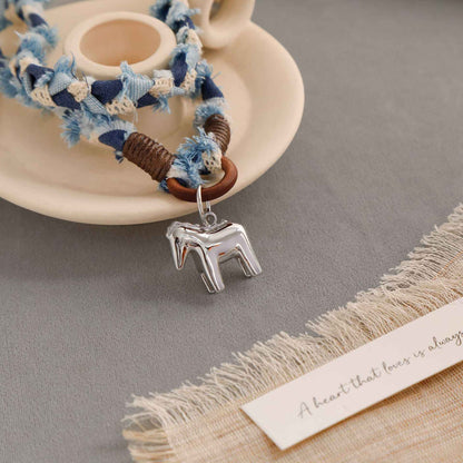 Handwoven Denim Horse Pendant Necklace - Crystalory