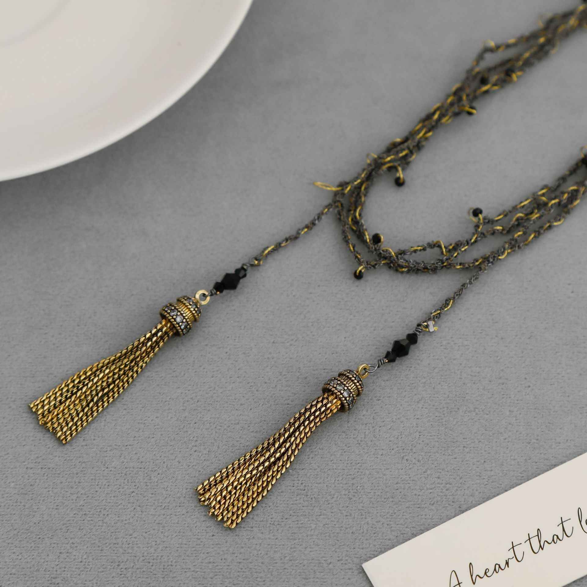 Vintage Black Tassel Necklace - Crystalory