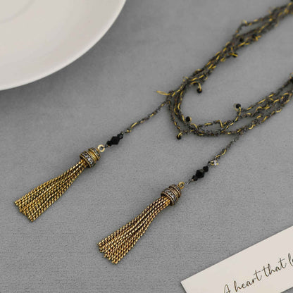 Vintage Black Tassel Necklace - Crystalory