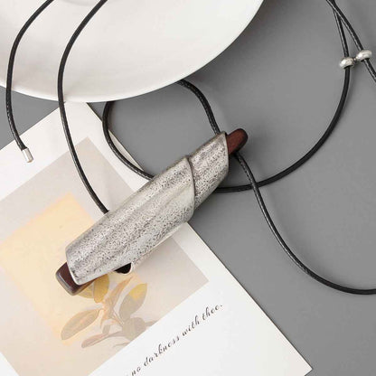 Wood & Silver Whistle Pendant Necklace - Crystalory