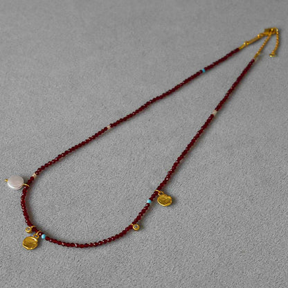 Korean Minimalist Wine Red Beaded Necklace - Crystalory