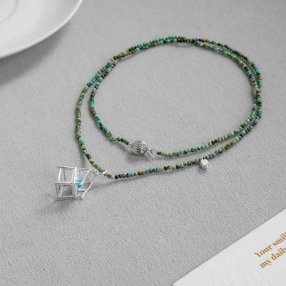 Turquoise Beaded Chair Pendant Necklace - Crystalory