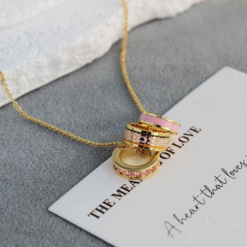 Tricolor Enamel Ring Necklace - Crystalory