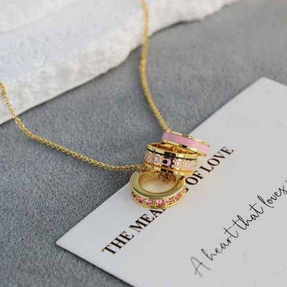 Tricolor Enamel Ring Necklace - Crystalory