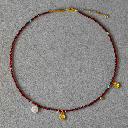 Korean Minimalist Wine Red Beaded Necklace - Crystalory