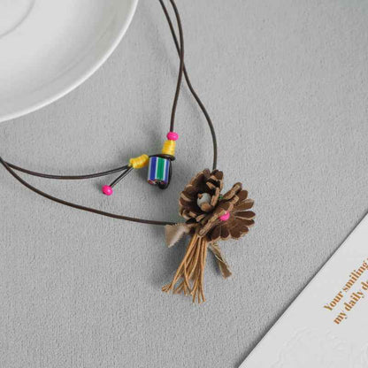 Vintage Braided Flower Pendant Necklace - Crystalory