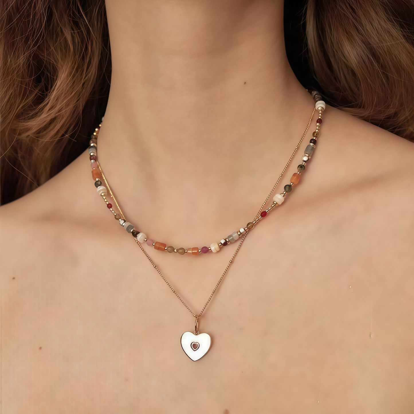 Heart Pendant Natural Stone Necklace Set