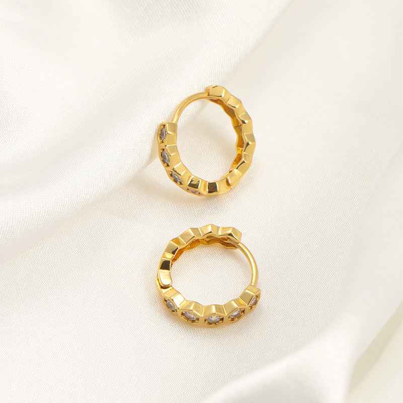 Hexagon Zircon Hoop Earrings - Crystalory