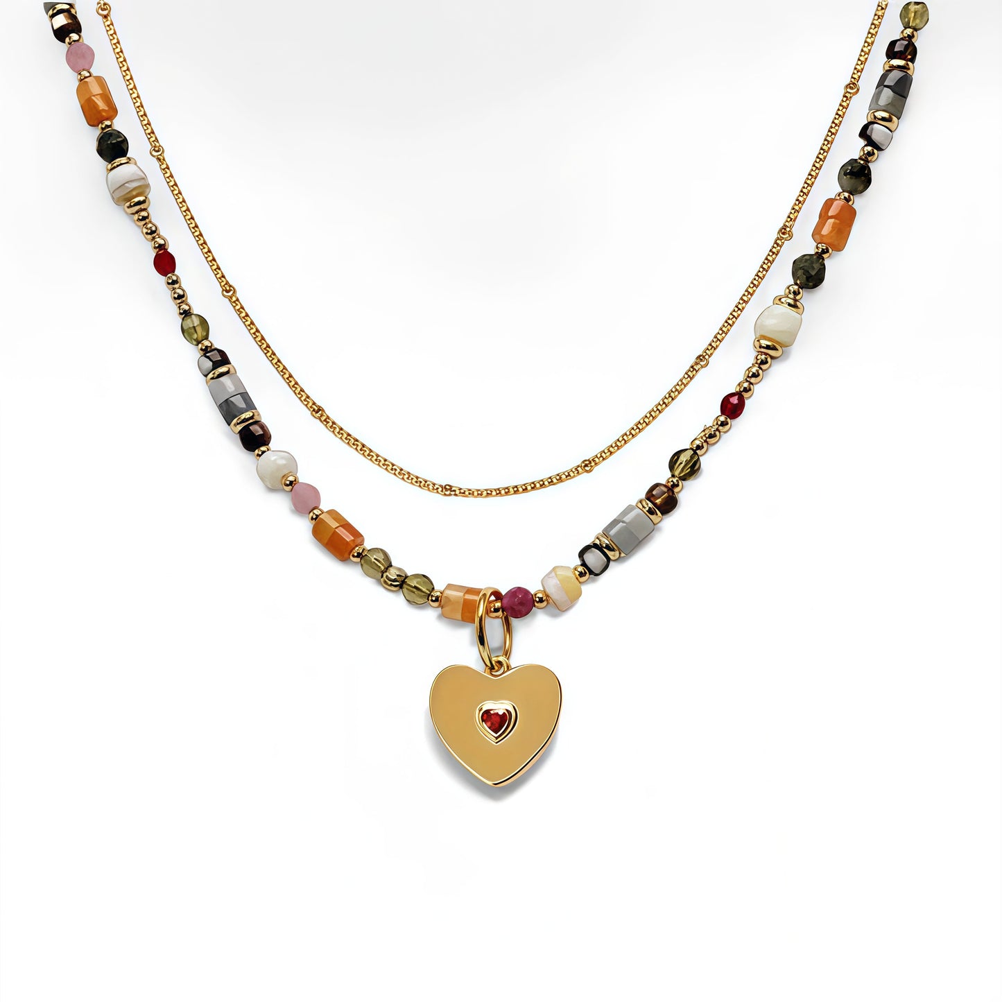 Heart Pendant Natural Stone Necklace Set