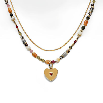 Heart Pendant Natural Stone Necklace Set